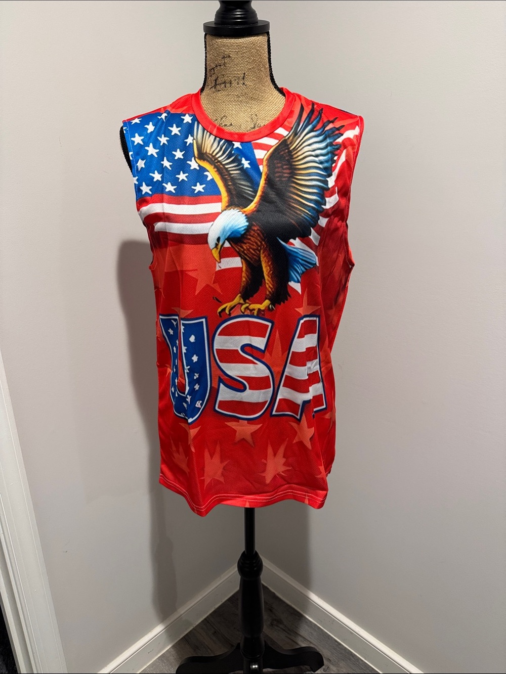New In Package Men’s Patriotic Red USA Eagle Sleeveless Top